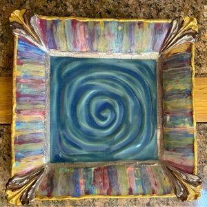 MacKenzie Childs Evervolving 12” Platter w Gold and Platinum